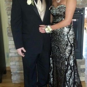 Black and beige sequin formal dress